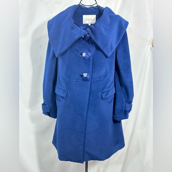 MaxMara 100% wool royal blue velour oversized collar coat size 2 - Picture 2 of 8